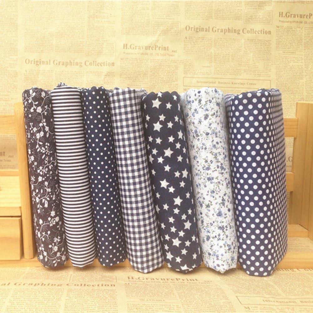 7Pcs 10" x 10" Top Cotton Craft Fabric Bundle Squares Patchwork DIY Sewing Scrapbooking Quilting Floral Dot Pattern Fabric (25cm x 25cm) (Sapphire