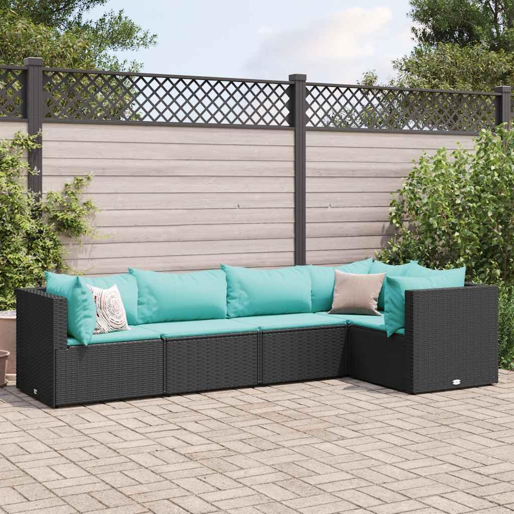 5 Piece Patio Lounge Set in Black and Water Blue, Modular Outdoor Furniture with Comfortable Cushions, Durable Steel Frame for Garden, Balcony, and Terrace Seating