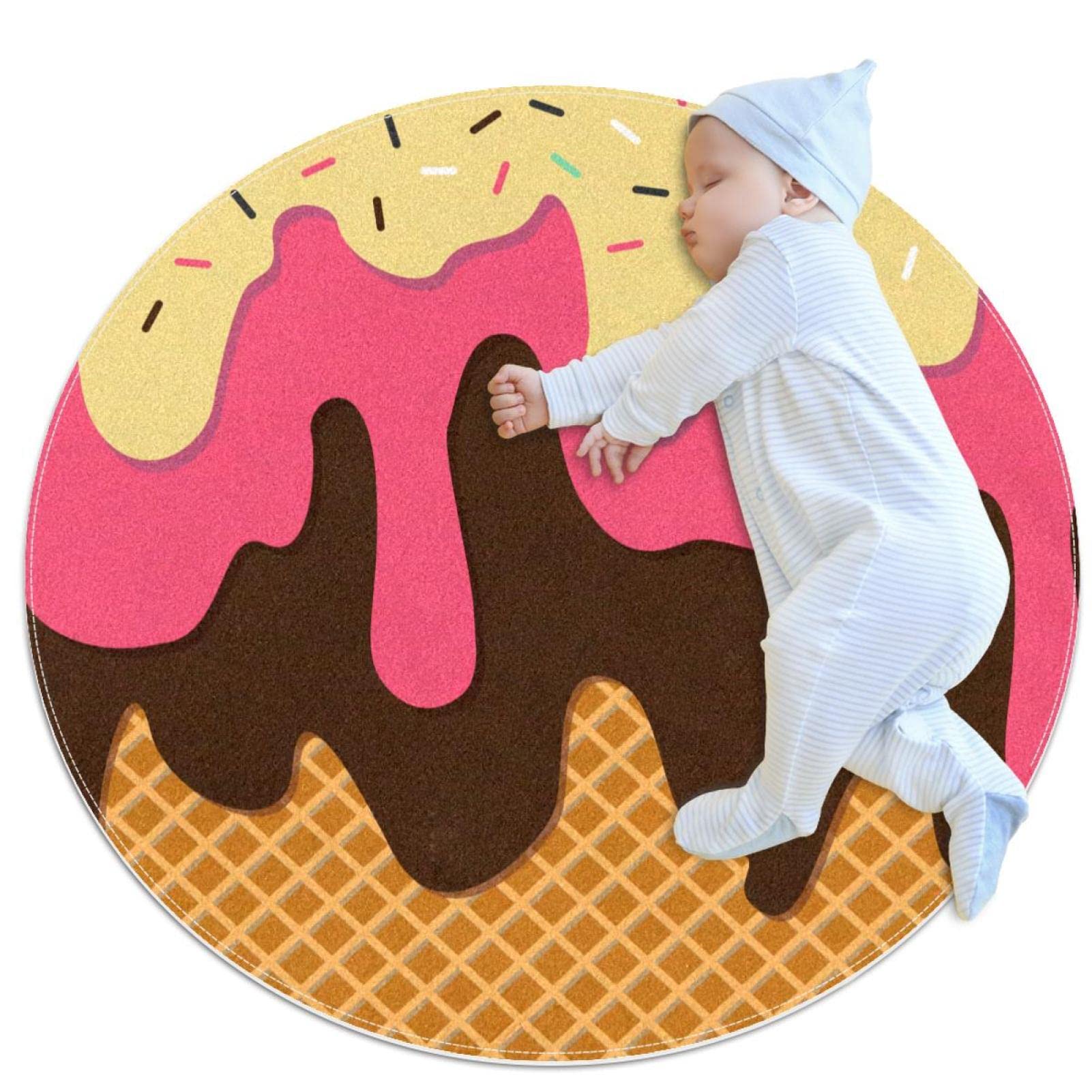 Alfombra redonda antideslizante con diseño de donuts glaseados JDEZ para cuarto de juegos
