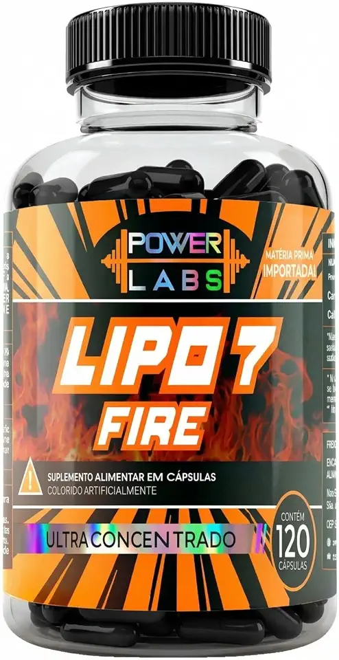 Lipo 7 Fire, Termogênico (Melhor que Lipo 6 Black) Cafeína e Carnitina, Ultra Concentrado, 120 Cápsulas - Power Labs