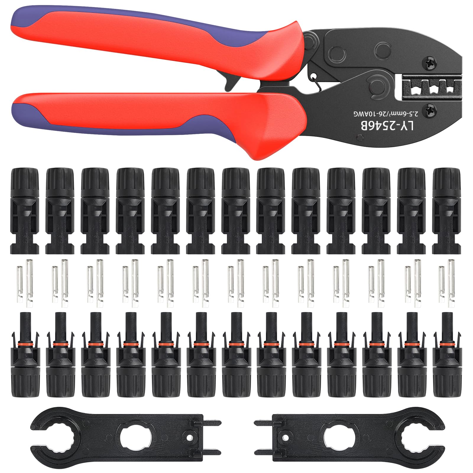 Kit d'outils à sertir solaire avec 13 paires de connecteurs MC4 et clés
