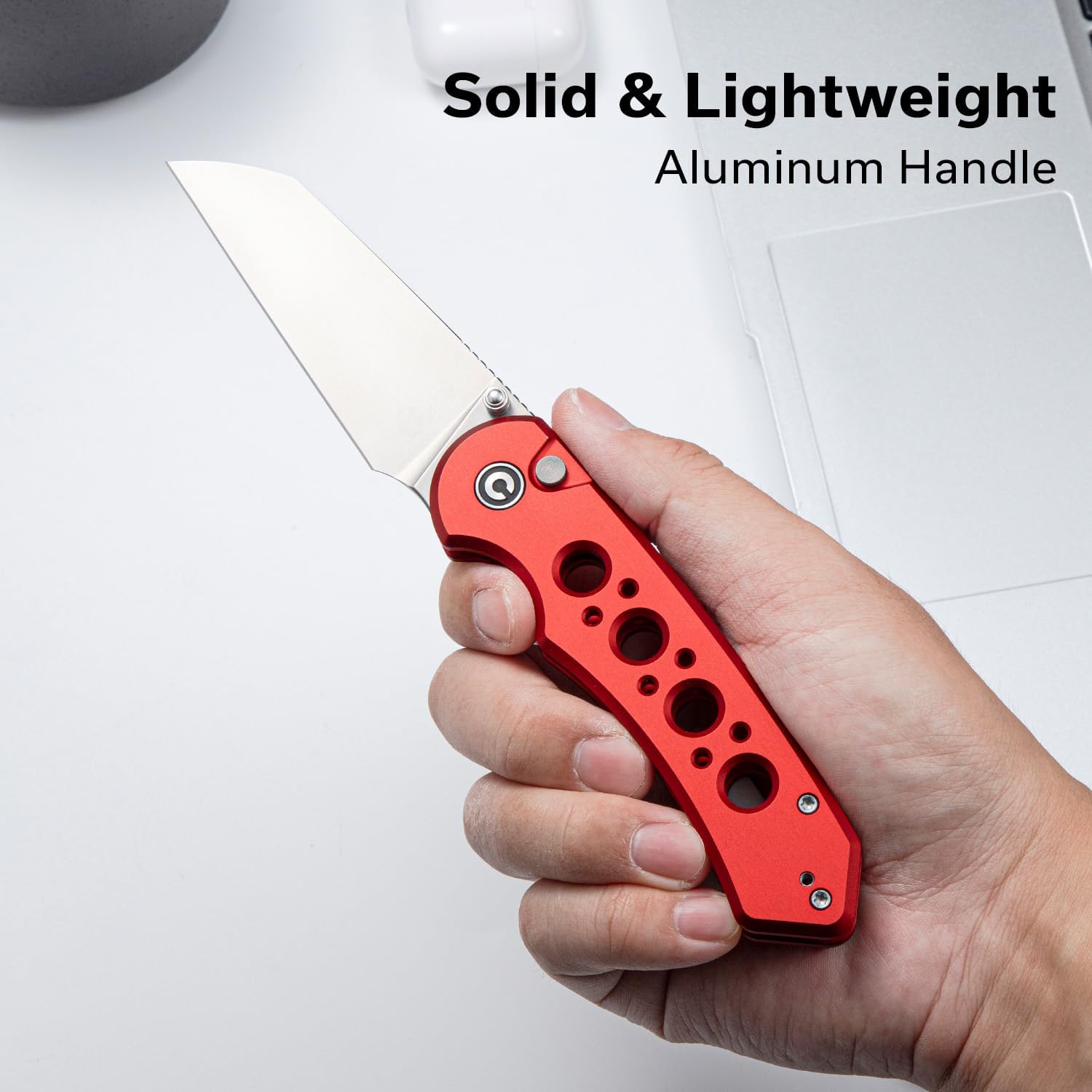 CIVIVI Pragma Prime Pocket Knife for EDC, 3.49" 14C28N Blade Aluminum Handle with Reversible Clip, Camping Hiking Folding Knife for Men Women C24067-2, Red