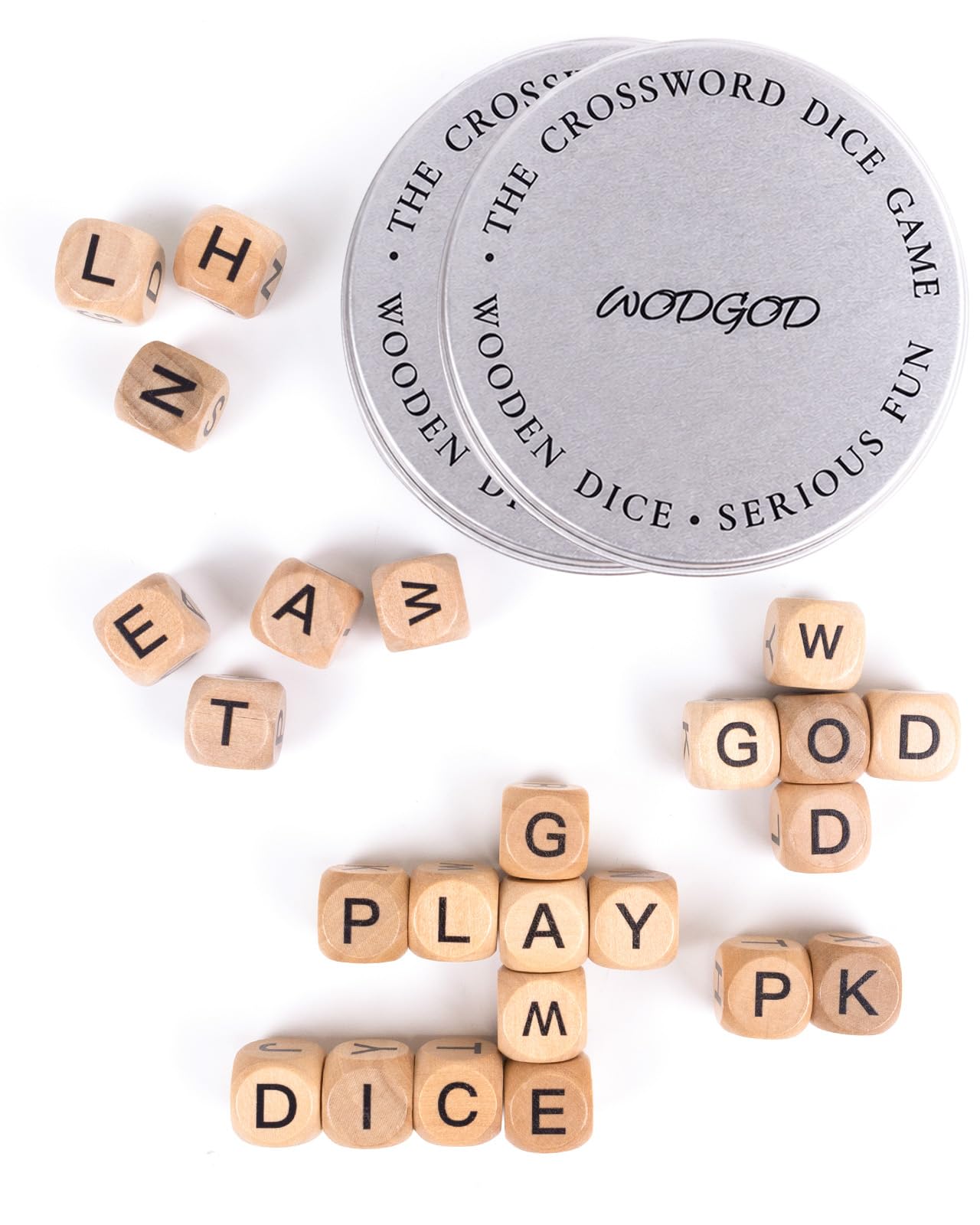 The Crossword - Juego de dados - Doce dados de madera con letras para reuniones familiares, camping y viajes con cajas de almacenamiento portátiles (dos juegos)