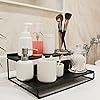Amazon Brand - Umi 2-Tier Step Standing Rack Spice Bottle Stand Utensil Holder Food Storage Organizer for Cabinet Cupboard Pantry Shelf Bathroom Organizer (Black, Pack of 1)