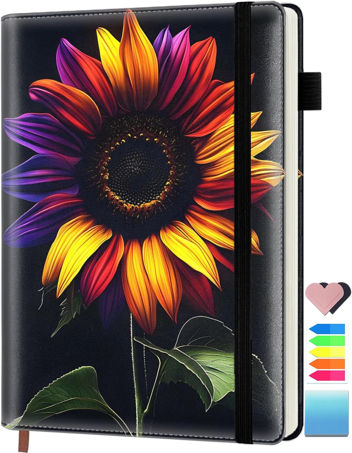 Lined Journal Notebook for Women Men, 200 Pages Hardcover Leather Journals for Writing, A5 Journaling Notebooks for Business Work School Note Taking, College Ruled Journal, Colored Sunflowers