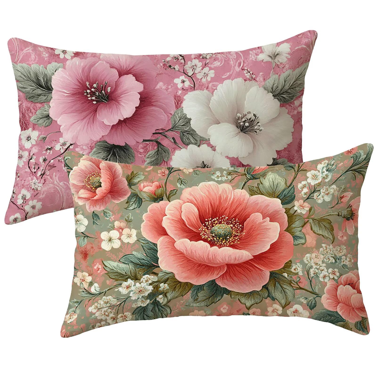 Housse coussin 40x80 cm lot de 2 imperméable rose pour canapé de jardin