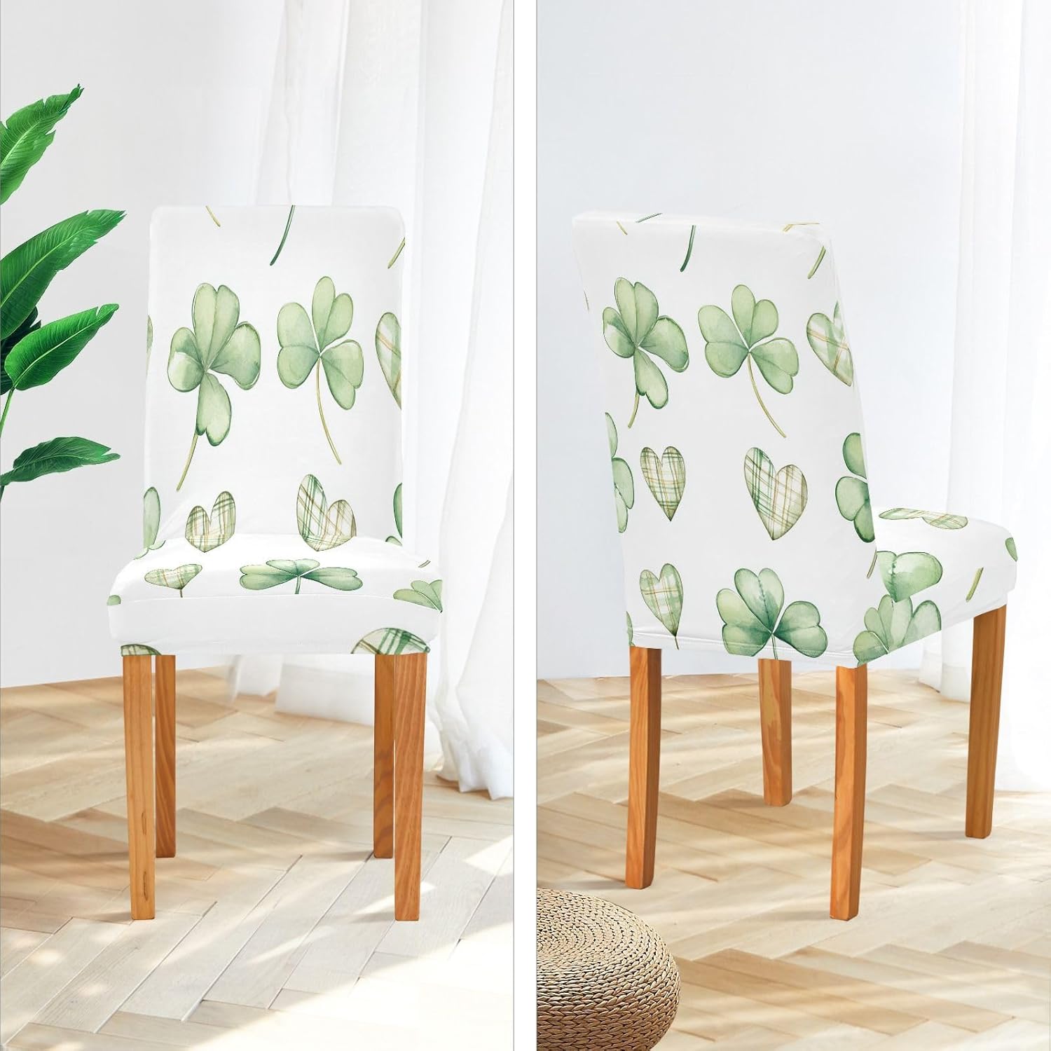 ALAZA Chair Covers for Dining Room, St. Patricks Day Clover Leaves Heart Stretch Chair Cover Sets Chair Protector Removable Washable for Ktichen Restaurant Hotel