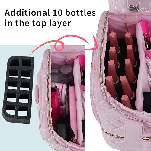 Miniatura 3 de Estuche organizador de esmalte de uñas, se adapta a 1 lámpara de uñas y 50 botellas, bonitos organizadores de uñas y almacenamiento con bolsillos
