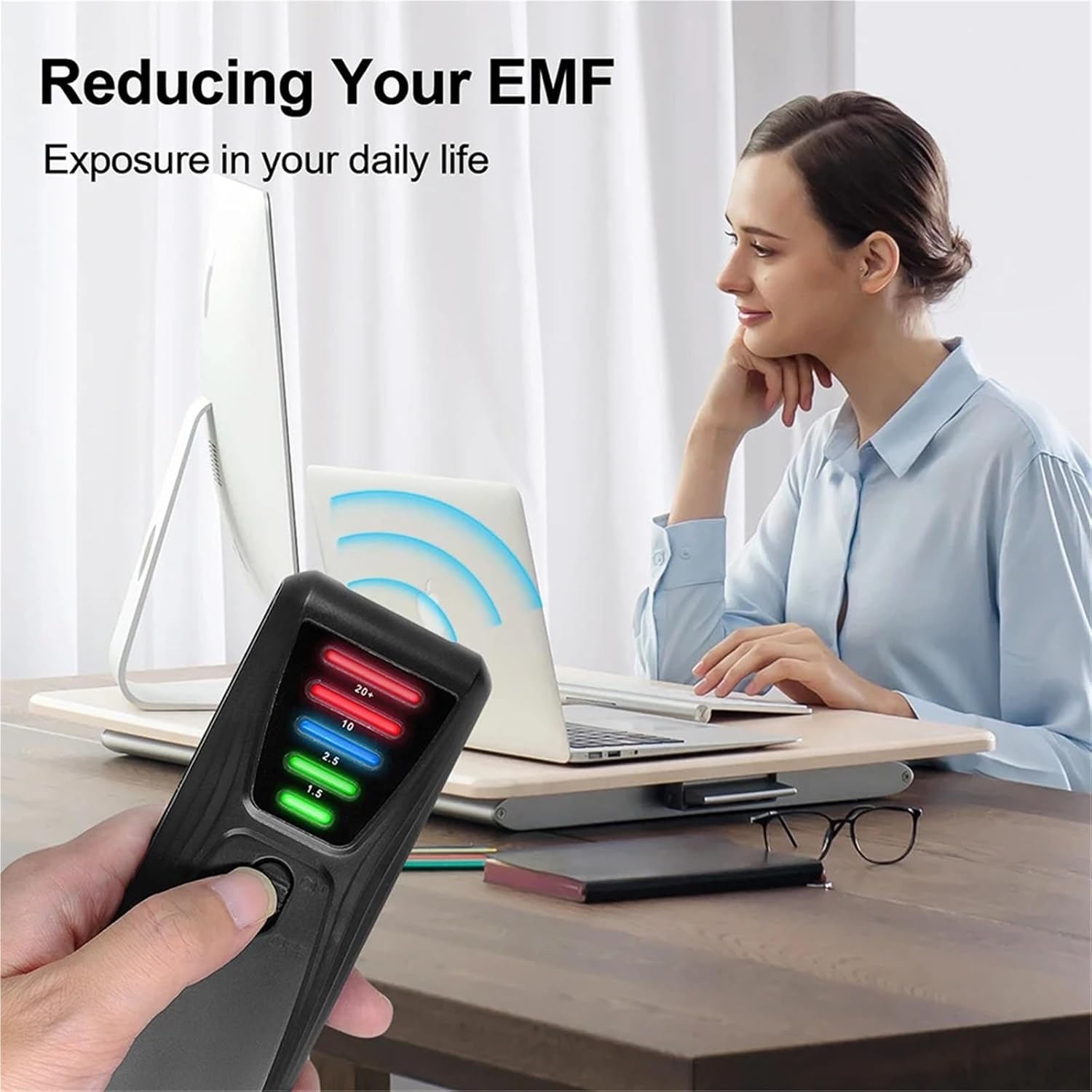 EMF Detector, LED Electromagnetic Radiation Tester 5 Color Magnetic Field EMF Meter Dosimeter Detector Computer Phone 0-20 MilliGauss,emf Reader(Cyan)