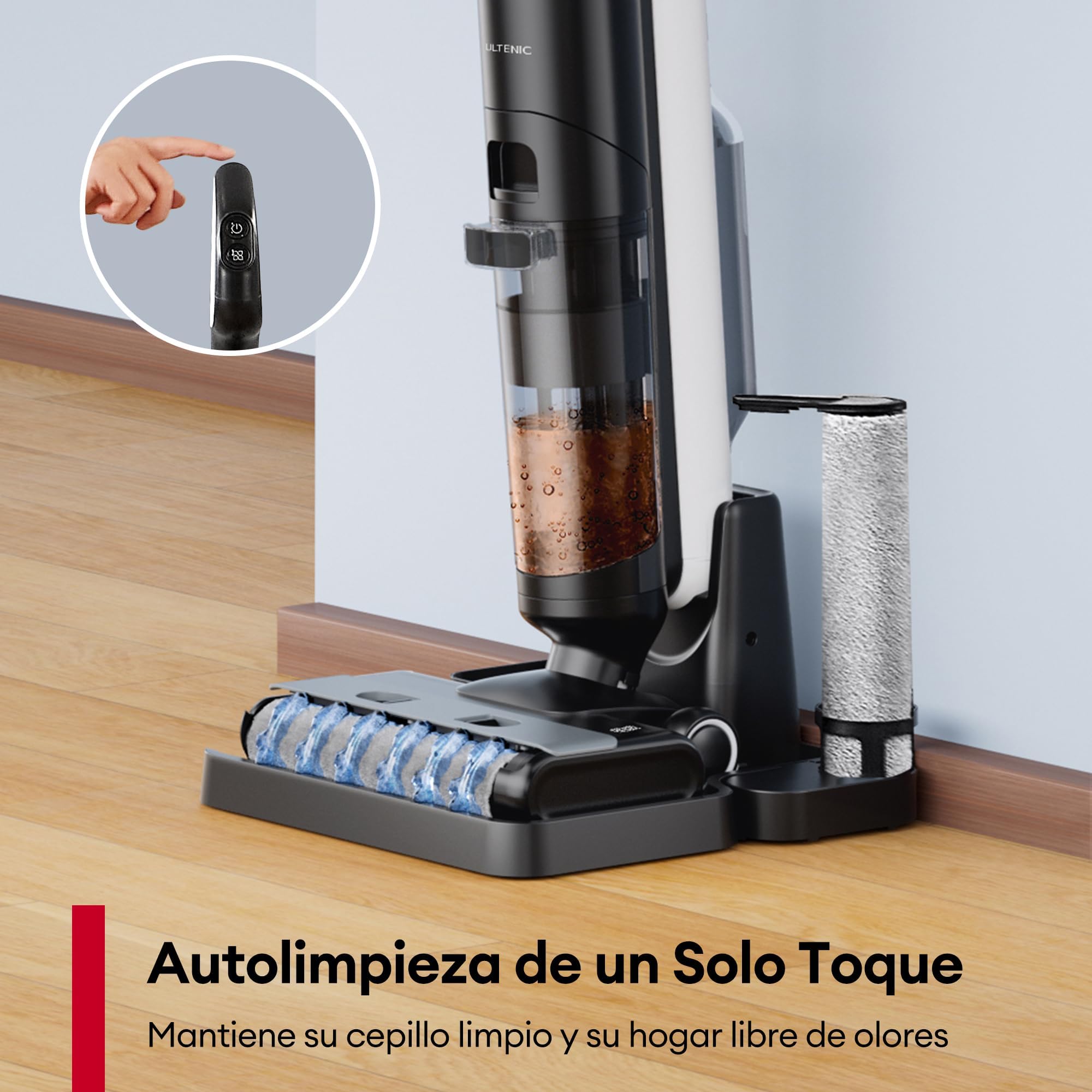 Ultenic AC1 Elite Aspiradora sin Cable Inteligente, Escoba Friegasuelos, Aspiradora en Seco y Húmedo, Tanque Doble, Ligero, Pantalla Digital, Autolimpieza