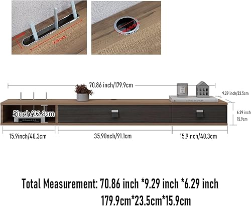 Miniatura 19 de Pmnianhua Estante flotante para TV, 55 pulgadas, soporte flotante para TV montado en la pared, consola multimedia, consola de TV de pared, estante