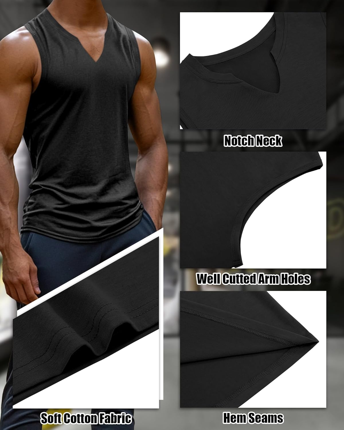 Riyiper 3 Pack Men's Sleeveless Tank Tops, V Neck Longline Henley T Shirts Casual Basic Muscle Shirts Stretch Athletic Tee - Image 4