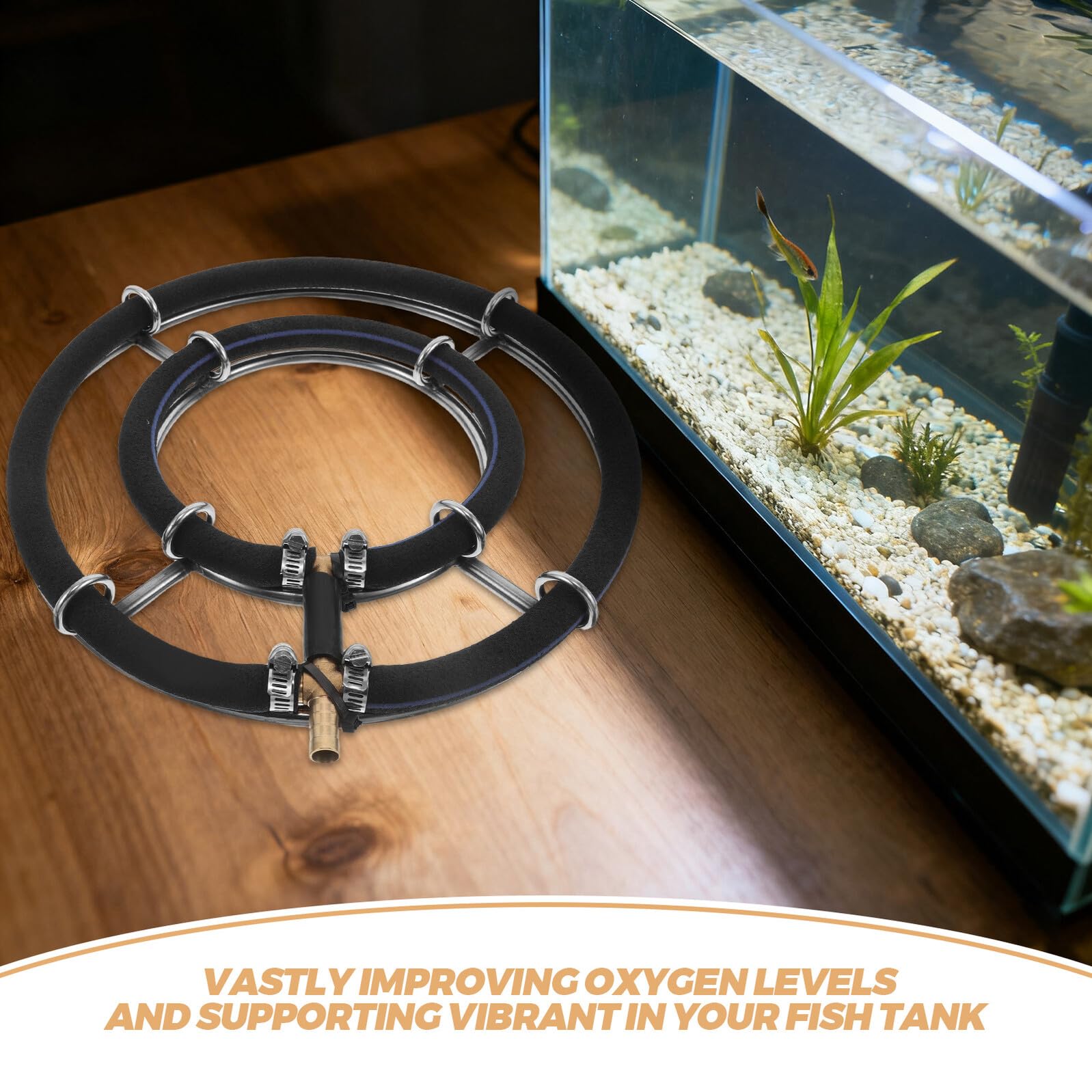 Difusor de Burbujas Redondo Doble Anillo 25 CM para Acuario y Estanque Piedra Difusora de Oxígeno de Acero Inoxidable Aireador Ultrasilencioso para Peces Bomba de Aire para