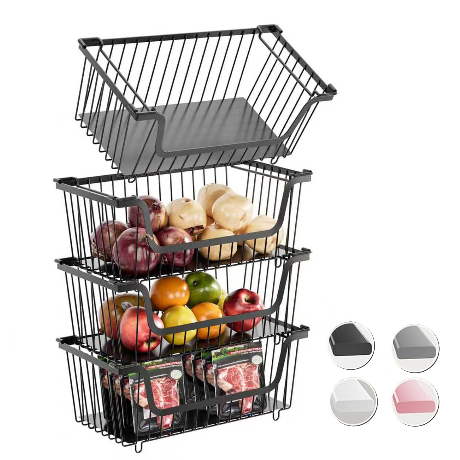 GAOKASE Stackable Wire Baskets--4 Pcs