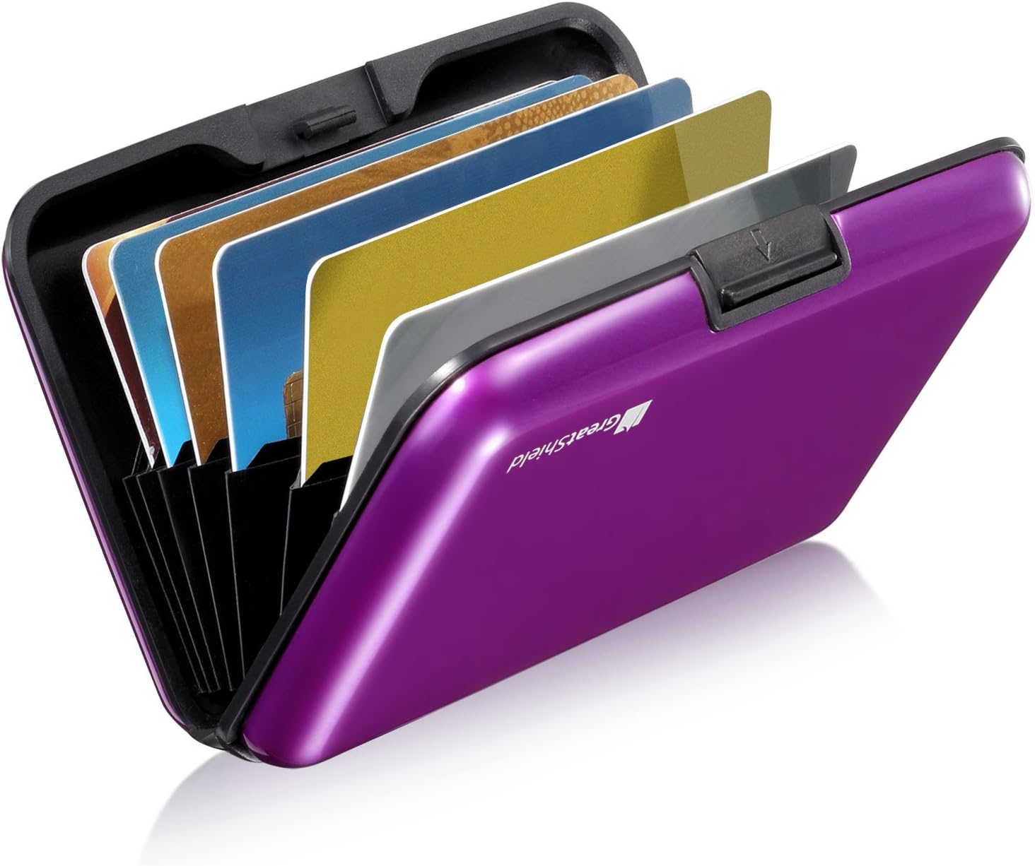 GreatShield RFID Blocking Wallet [8 Slots | Aluminum] Portable Travel Identity ID / Credit Card Safe Protection Card Holder Hard Case for Men and Women (Purple)