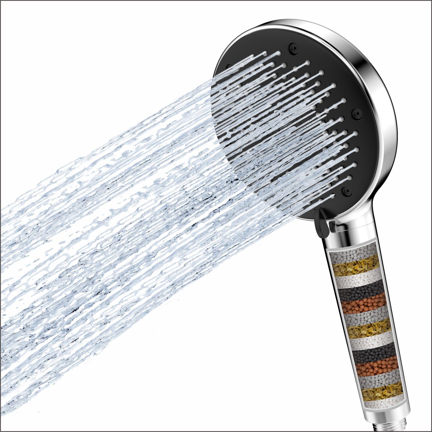 Ello&Allo Chrome Hard Water Filter Shower Head With 15 Stage Filter, 3 Spray Jet Modes High Pressure Shower Head, Handheld Massage Shower Filter For Residual Chlorine Remove,