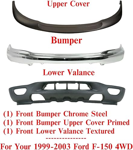 Miniatura 2 de Parachoques delantero de acero cromado + cubierta superior imprimada + cenefa inferior texturizada con luz antiniebla y agujeros de gancho de