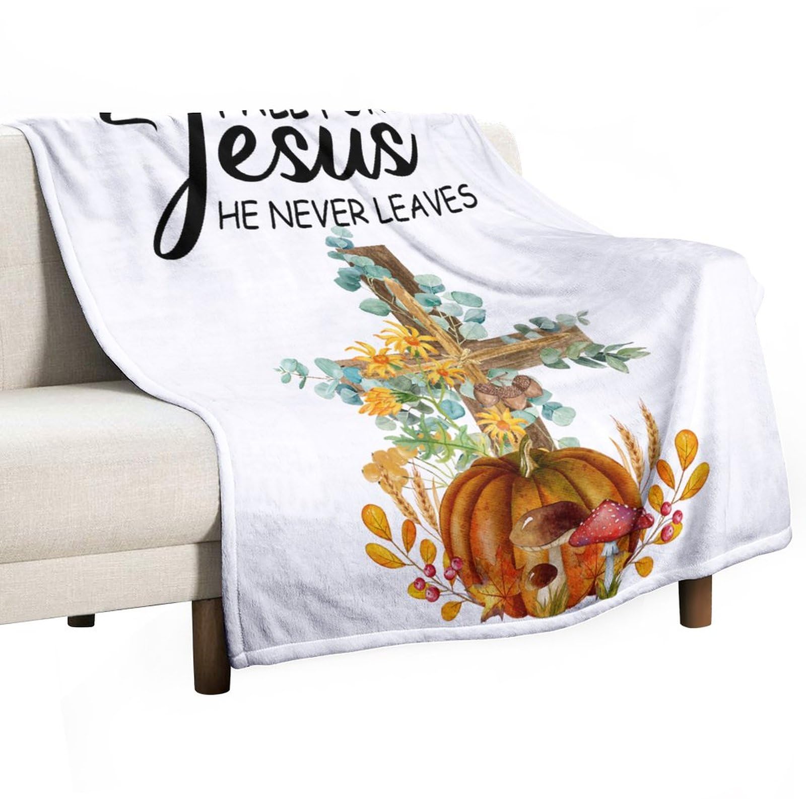 Couverture douce pelucheuse Fall for Jesus plaid rouge d'automne 101x127 cm
