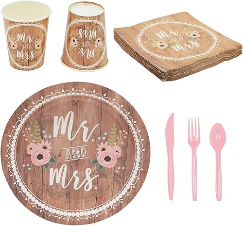 Miniatura 8 de Juvale Sirve 24 platos de despedida de soltera, servilletas, tazas y cubiertos, decoraciones de boda, suministros de fiesta de compromiso (144