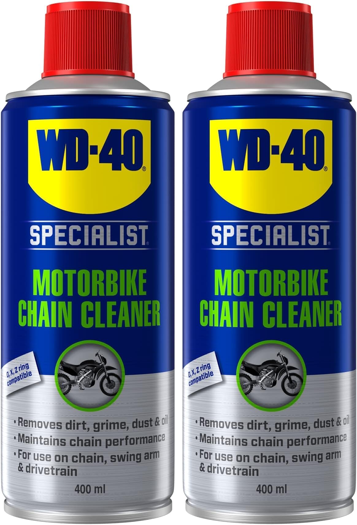 WD-40 Specialist Motorbike Chain Cleaner Spray 400ml - Cleans and Protects, Easy To Use, Total Solution (Pack of 2)