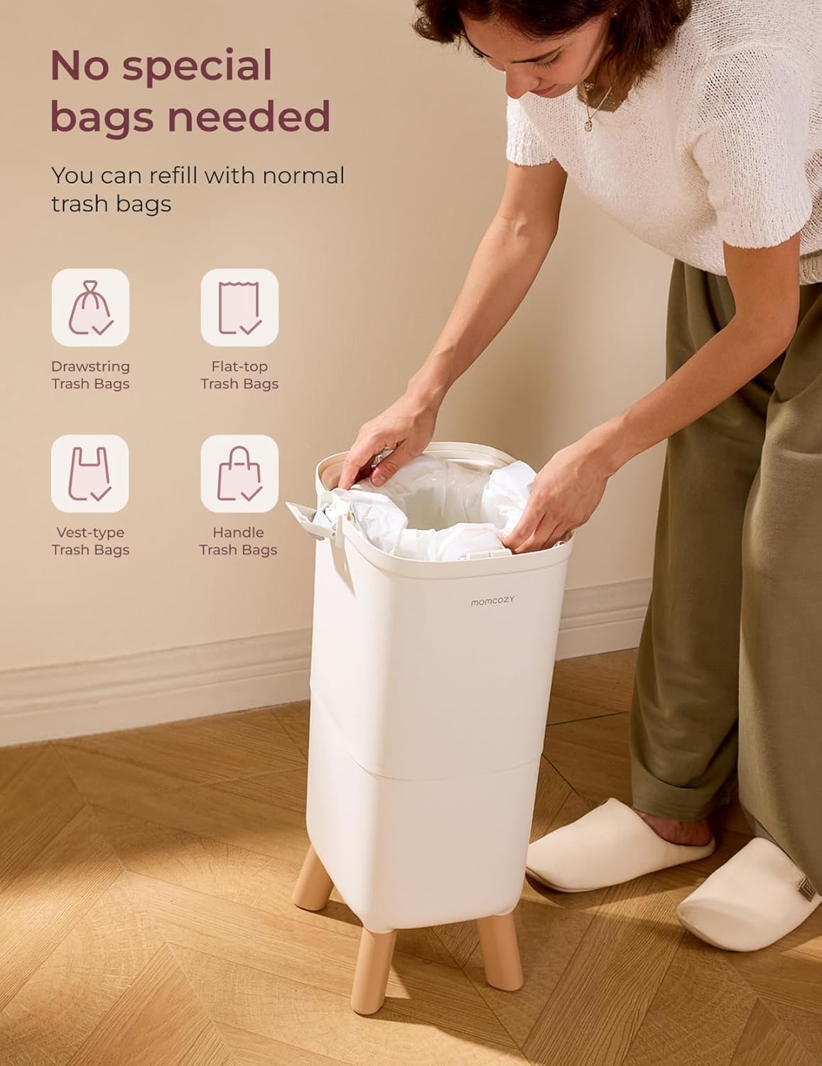 Momcozy Diaper Pail with Patented Triple-Seal Odor Control, Wide Opening, Ergonomic Height, Large Capacity with Viewing Window, Childproof Lock, Fits Standard Trash Bags
