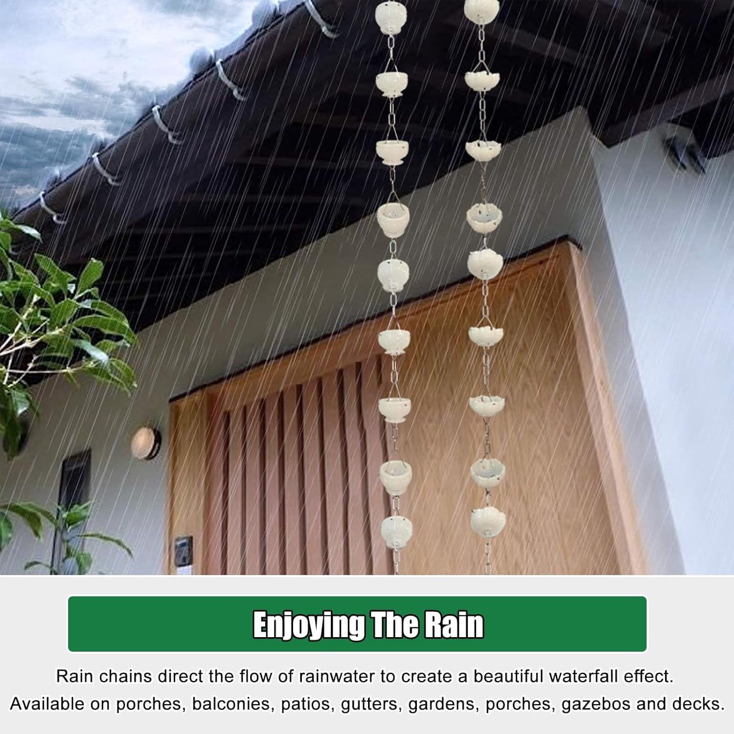 Luminous Blue Resin Rain Chain for Garden & Patio, Decorative Outdoor Rain Gutter Catcher, 4m/11.8ft Eaves Art Pendant for Downspouts