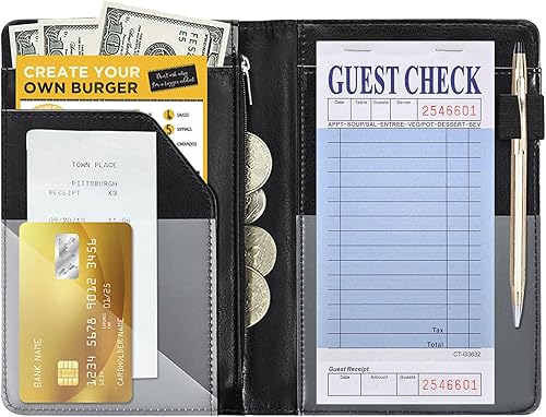 Miniatura 5 de Libros negros para meseracamarero con bolsillo para dinero con cremallera, lindo organizador de libros de camarera, accesorios para delantales de