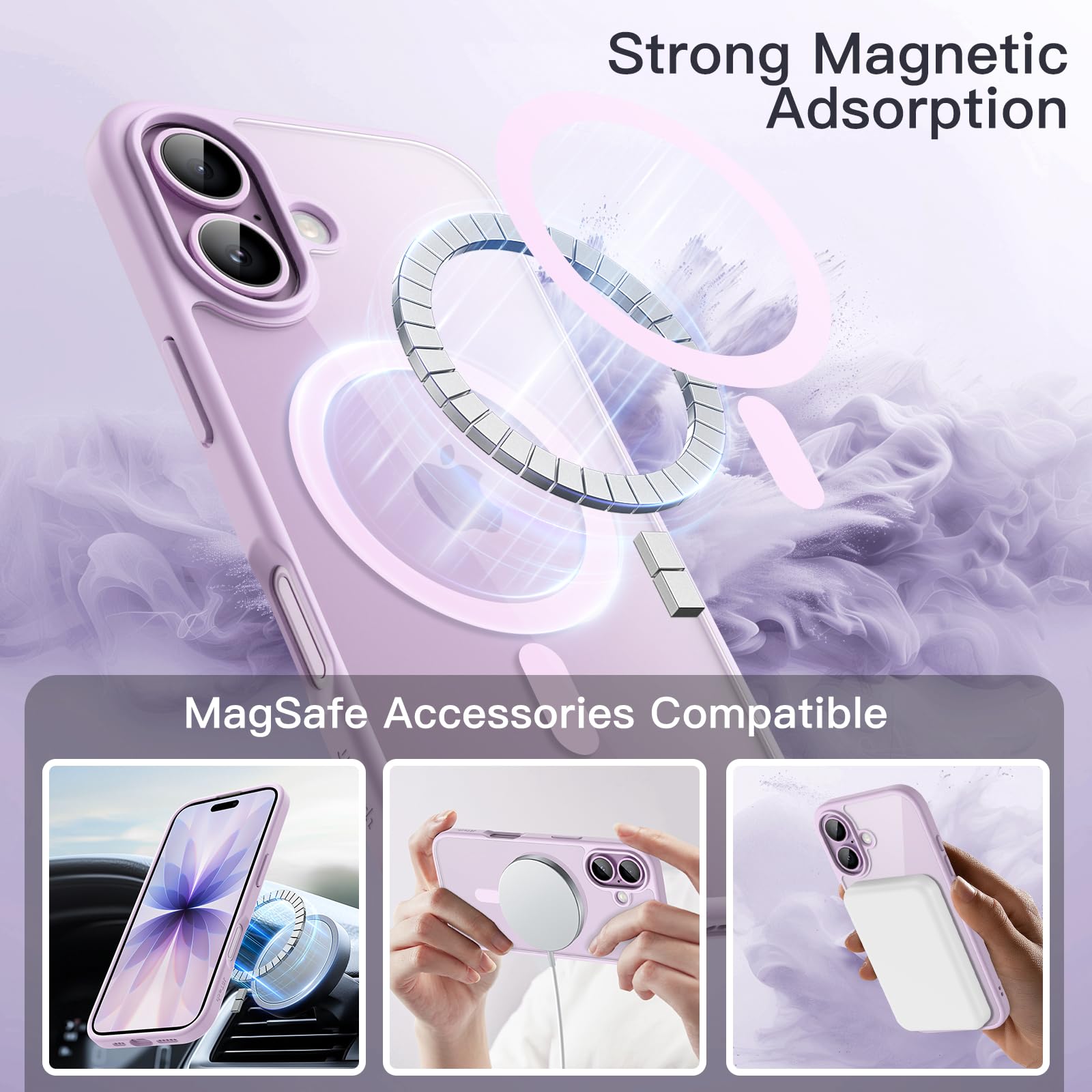 JETech Cover Magnetica per iPhone 17 6,3 Pollici Compatibile con MagSafe, Antiurto Paraurti Custodia, Solida Colore Opaco TPU Telaio, Anti-Graffio Retro Trasparente (Lavanda)