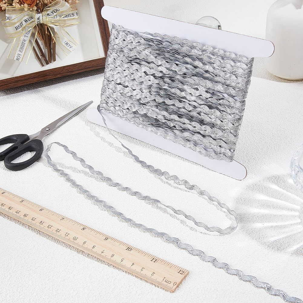 GORGECRAFT 27 Yard Rick Rack Trim 0.2 Inch Silver Wave Bending Fringe Trim Metallic RIC Rac Ribbon Rickrack Zig Zag Woven Fabric Edge Trimming for Sewing Flower Making Wedding Christmas Party image 2