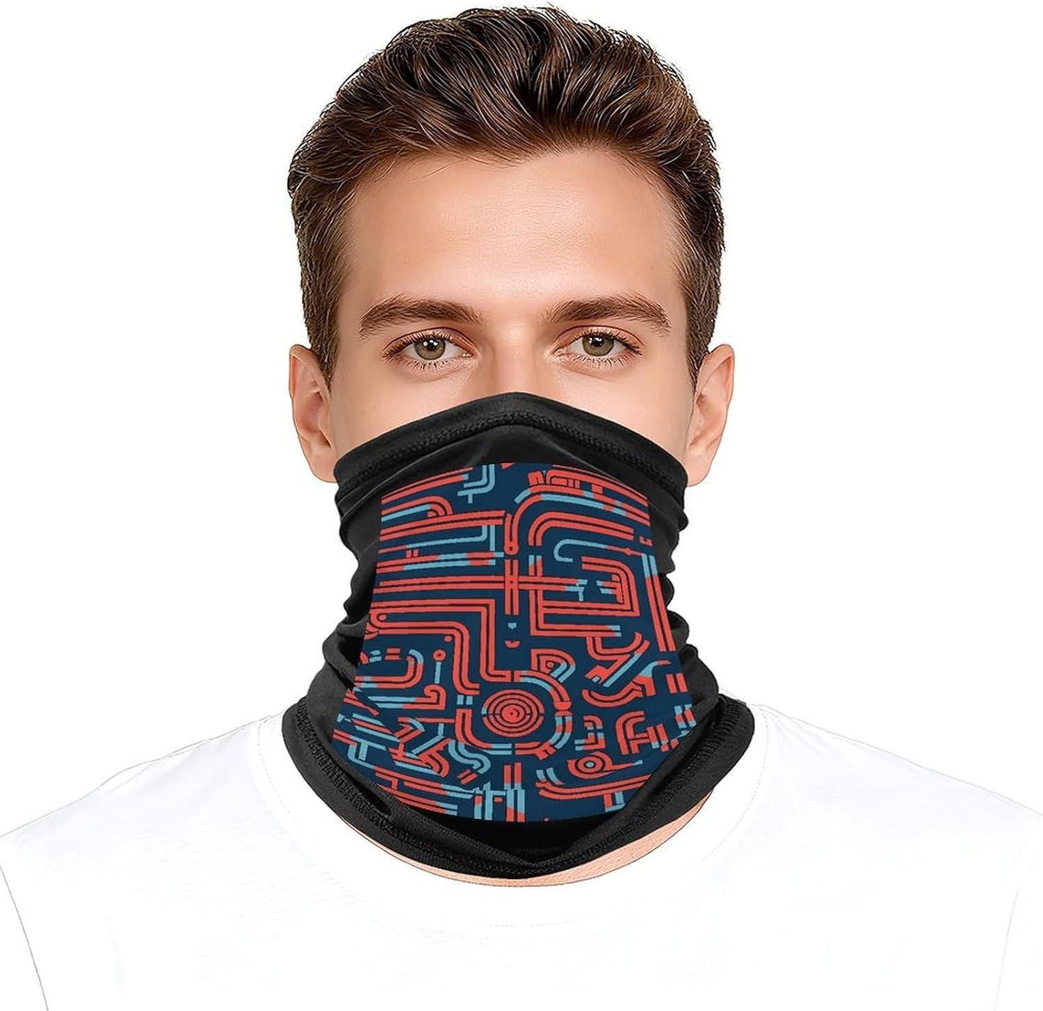 Blue and Red Pattern Neck Gaiter Face Mask UV Protection for Men Women, Breathable Quick Dry Face Cover Bandana Outdoor Sports Balaclava Wind-Proof for Hiking Skiing Motorcycle Cycling