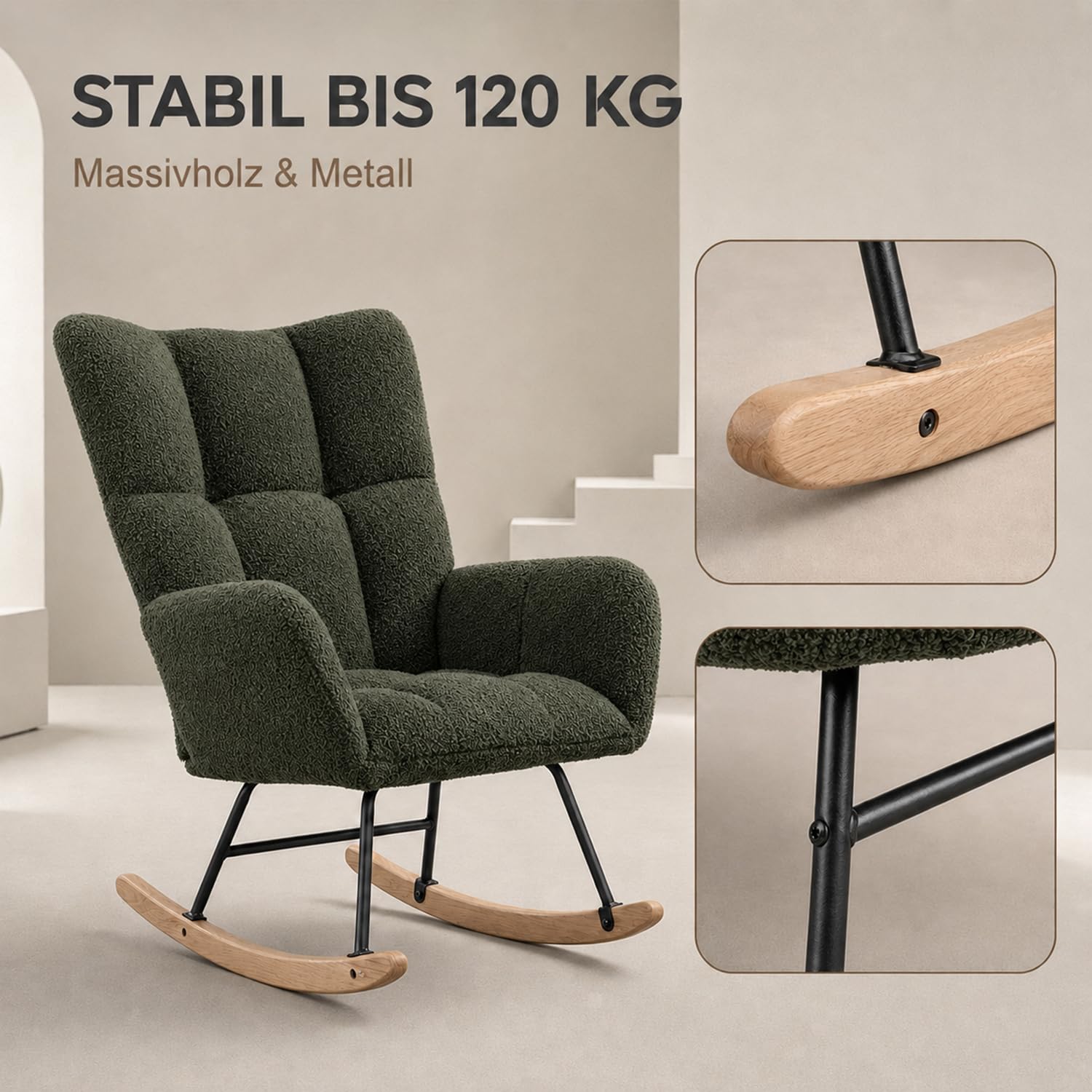 Poltrona a dondolo, 120 kg, 6 colori, verde scuro