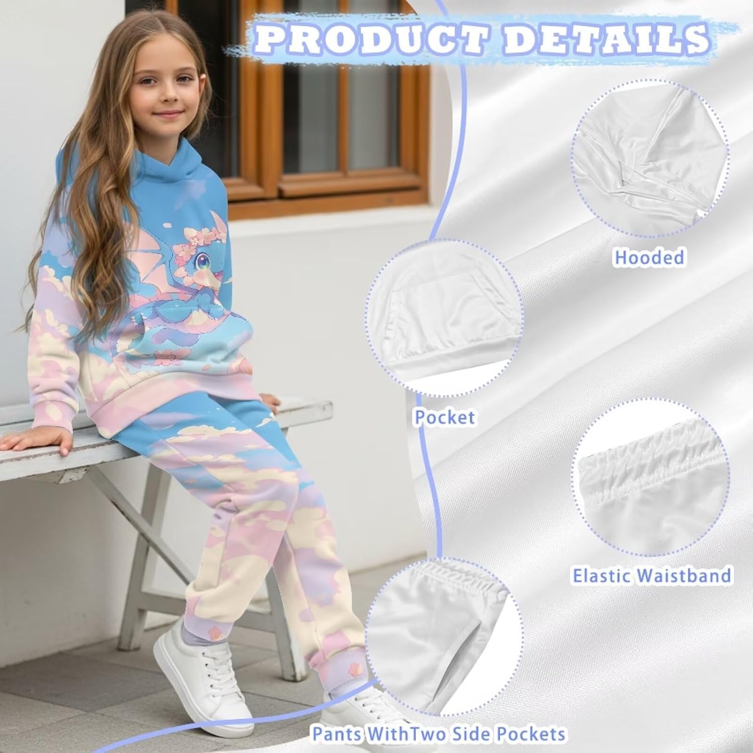 Renewold Girls Long Sleeve Tracksuits Kids Hoodie Sweatshirt and Jogger Sweatpants 2 Piece Set 4-12 Years Sweatsuits