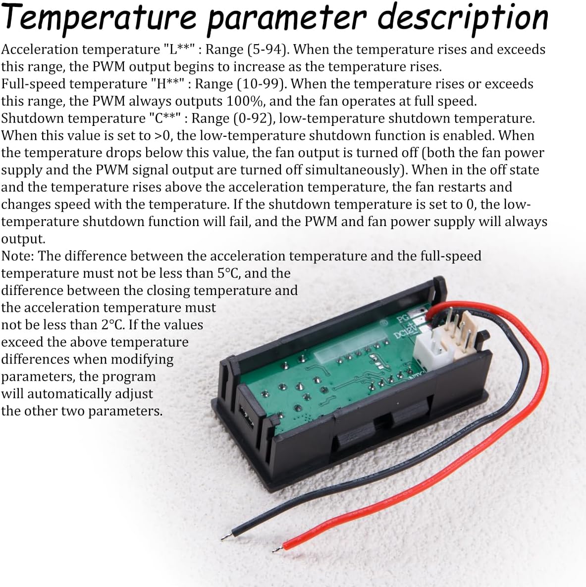 KOOBOOK 1Pcs DC 12V 3A Cooling Fan Speed Controller with Temperature Probe Digital Display Precise 4-Wire Fan Temperature Control Module for PC Efficient Low-Temperature Shutdown