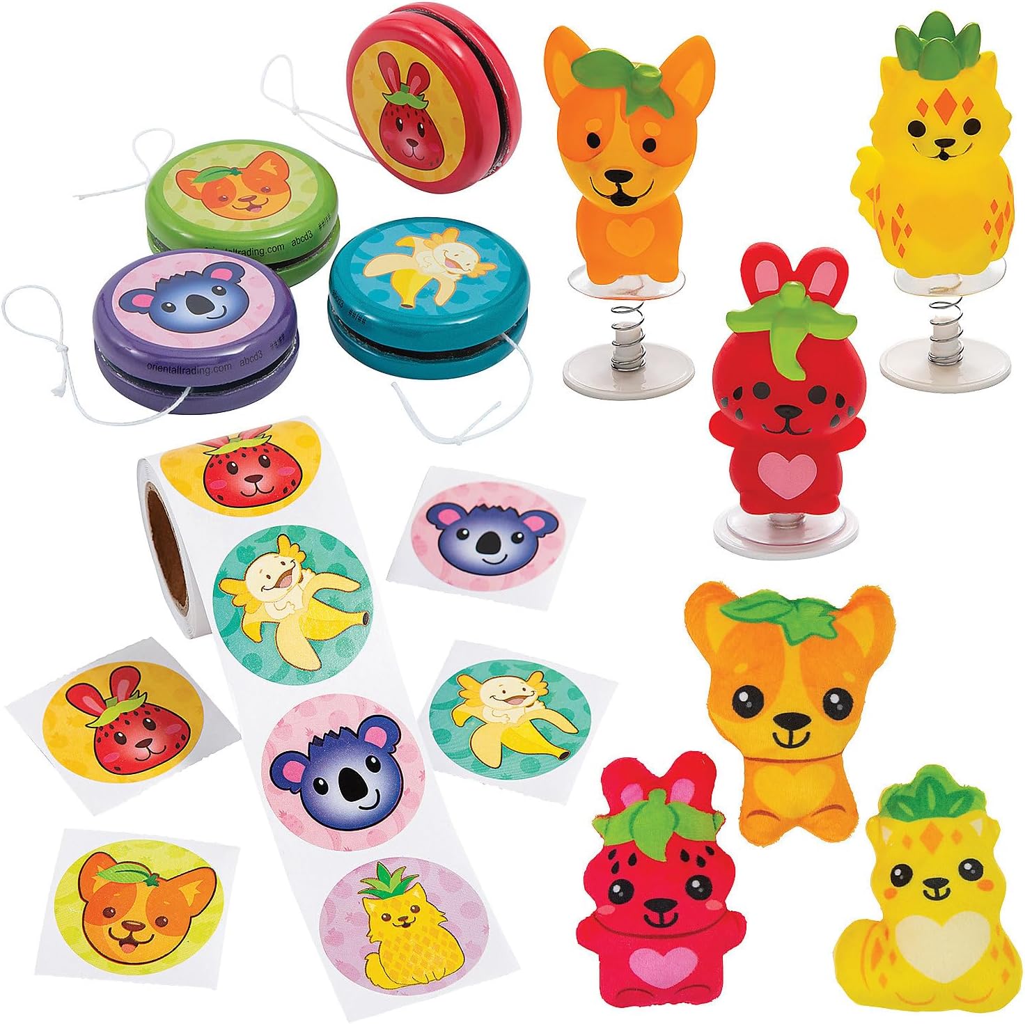 Fun Express 39 Piece Cute Fruit Animal Characters Toys & Stickers Handout Kit