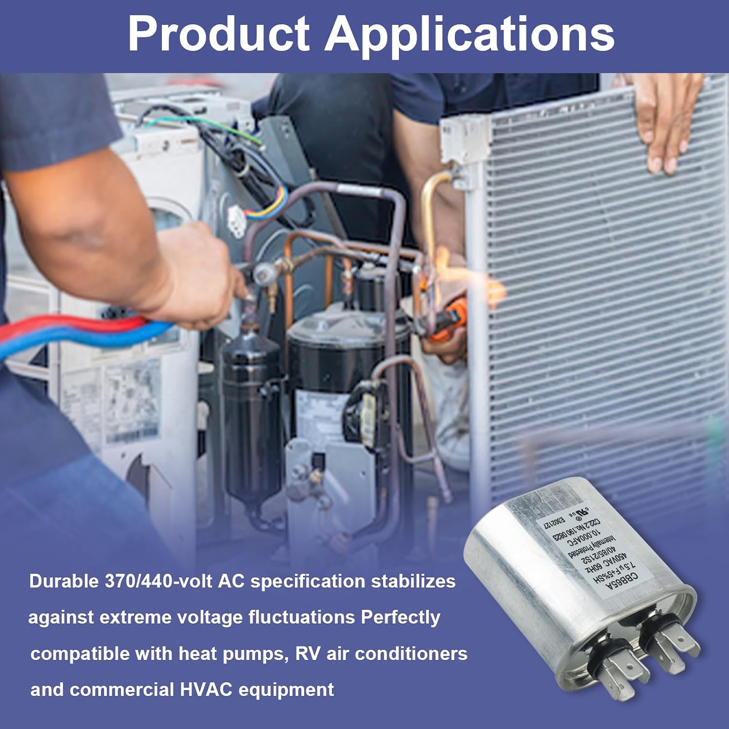 1499-546 Capacitor for Air Conditioners - 7.5uF+5% 370V/450V 60Hz 10,000 AFC Dual Run Ellipse Start for RV Camper A/C & Fan. Compatible with Coleman Air Conditioners 1499-5461 1499-576 Capacitor