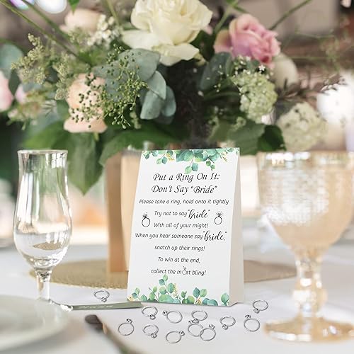 Miniatura 52 de Woanger Juego de despedida de soltera con 50 anillos falsos, juego de despedida de soltera con temática de vegetación rústica, juegos de boda