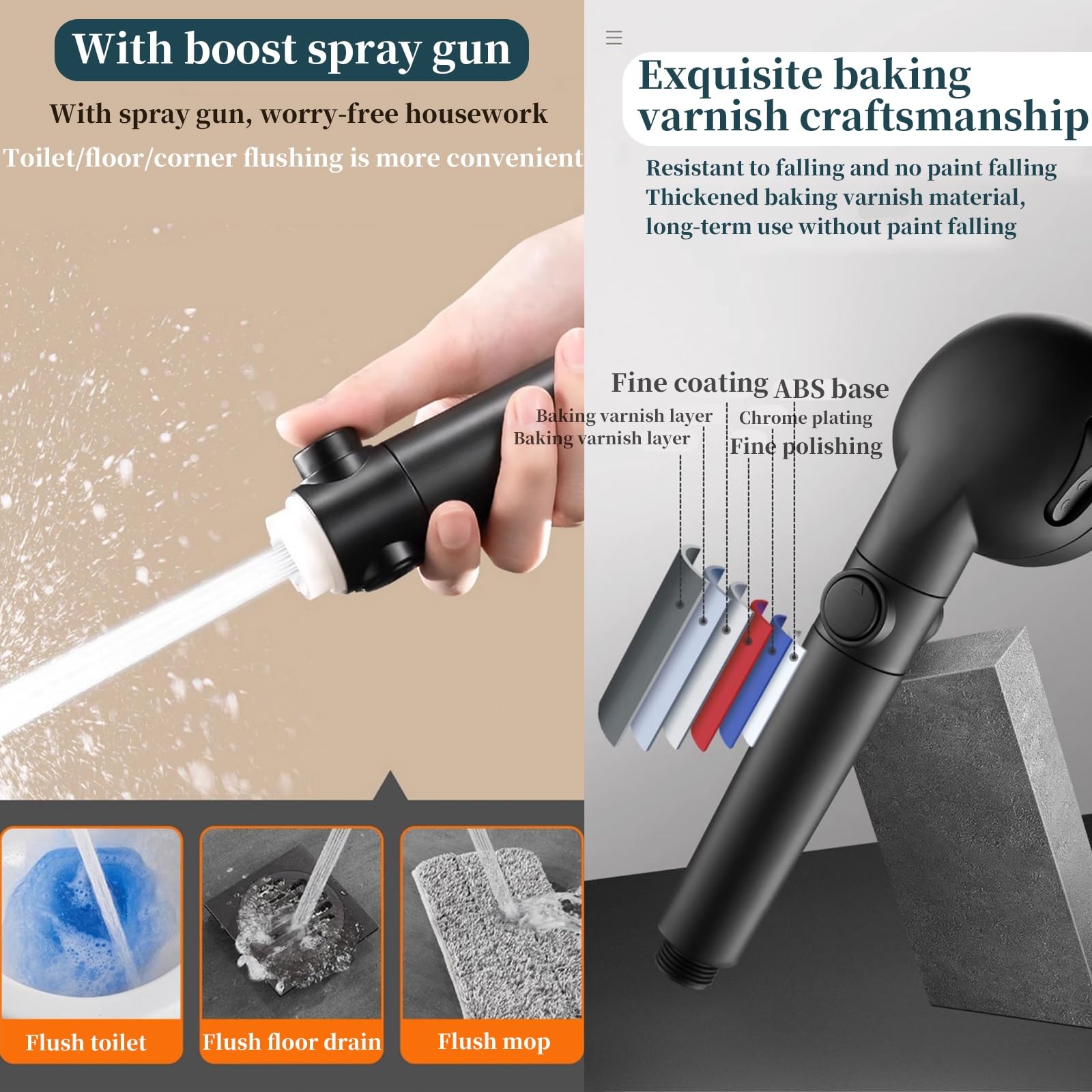 Cabezal de ducha de mano de alta presión, cabezal de ducha filtrado de cuatro velocidades para un fácil lavado, conveniente para inodoros, suelos y fregonas