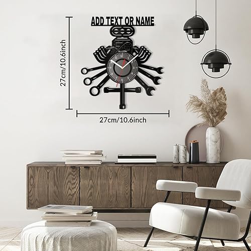 Miniatura 2 de Reloj de pared de garaje personalizado, herramientas mecánicas de reparación automática, reloj de pared, nombre personalizado, texto, hombre, cueva,