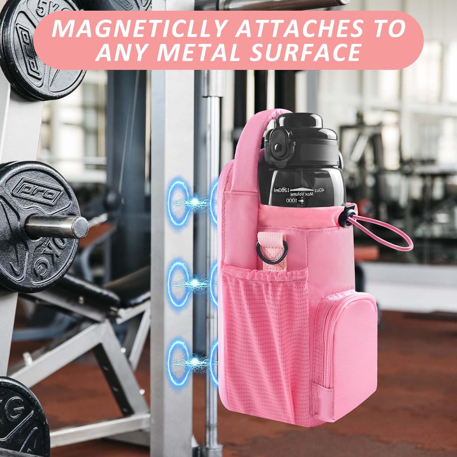 Magnetic Gym Bag for Men and Women, Magnetic Water Bottle Holder for Gym, Small Gym Bag, Gym Gifts for Women and Men (Pink, <40 OZ) - Image 2