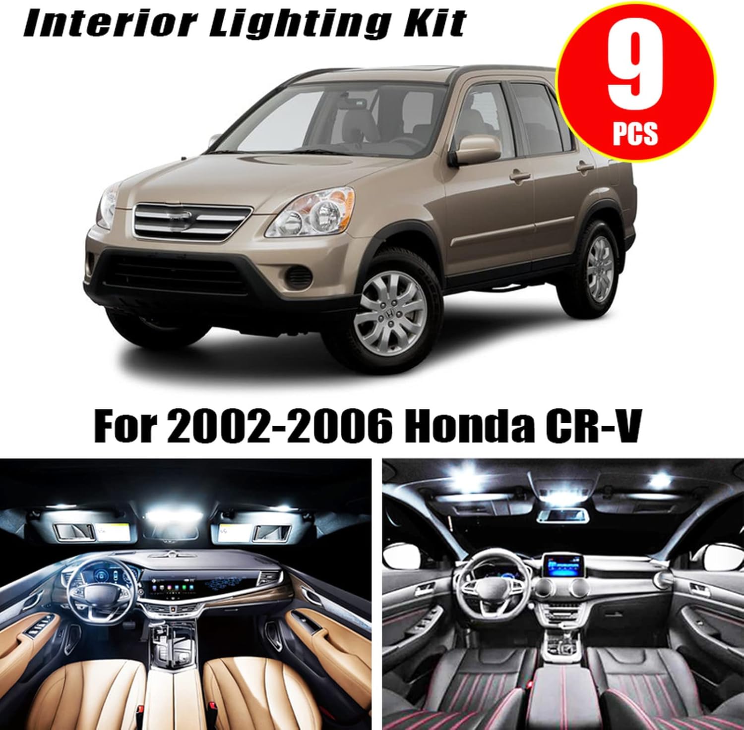 9pcs Car AccessoriesLED Light Bulbs Interior Kit,for Honda CR-V 2002-2006 Replacement Map Dome Trunk Cargo License Plate Lamp