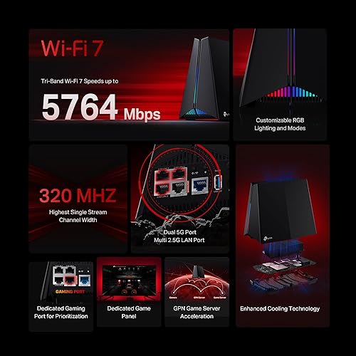 Miniatura 2 de TP-Link Tri-Band BE11000 Wi-Fi 7 Gaming Router Archer GE650  6-Stream 11 Gbps soporta 320MHz  2×5G + 3×2.5G puertos USB 3.0  Aceleración de juegos,