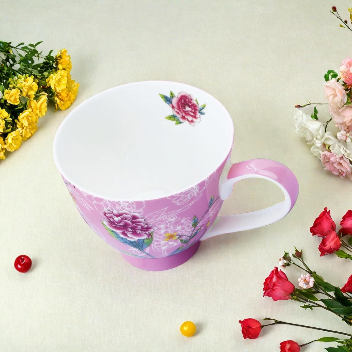 16oz Cute Coffee Mugs for Women Bone China Coffee Mug Cute Mugs Christmas Birthday Gifts for Mom Friends (light pink mug) - Image 3