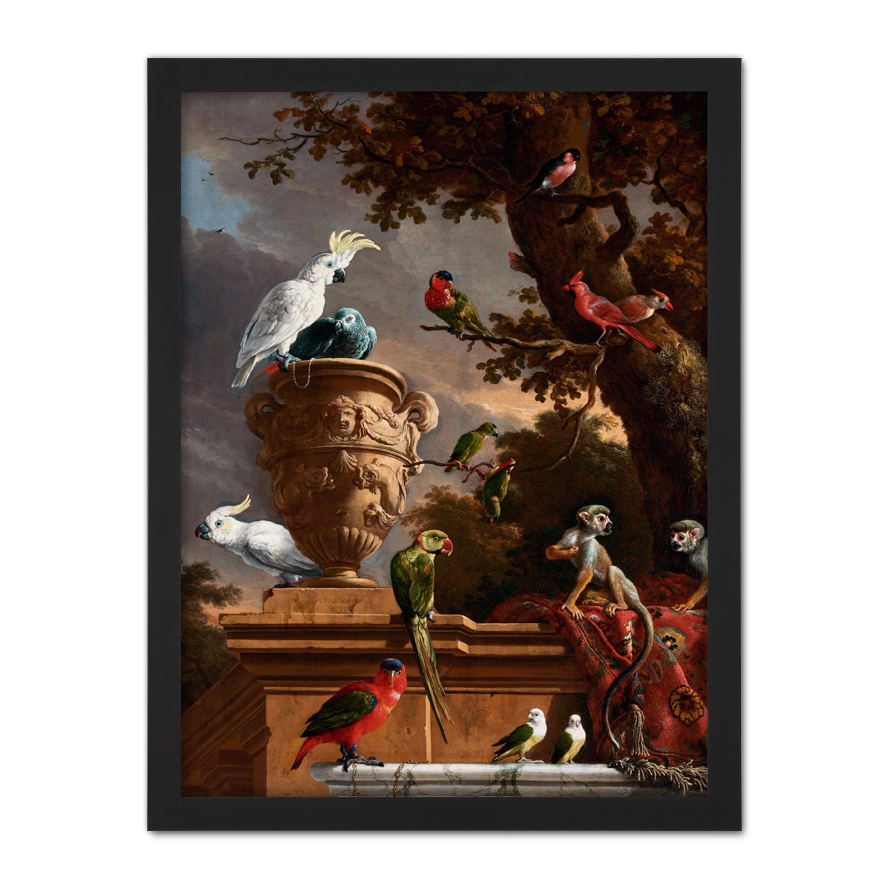 Artery8 Hondecoeter Menagerie Exotic Birds Parrots Painting Artwork Framed Wall Art Print 18X24 Inch