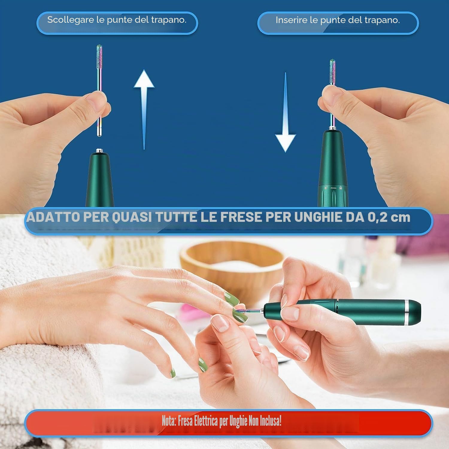 Depvko Set di 21 punte per trapano per unghie, lima elettrica per cuticole diamantate da 3/32 pollici e kit di frese per unghie in gel acrilico in ceramica, strumenti per nail art punta fresa cuticole