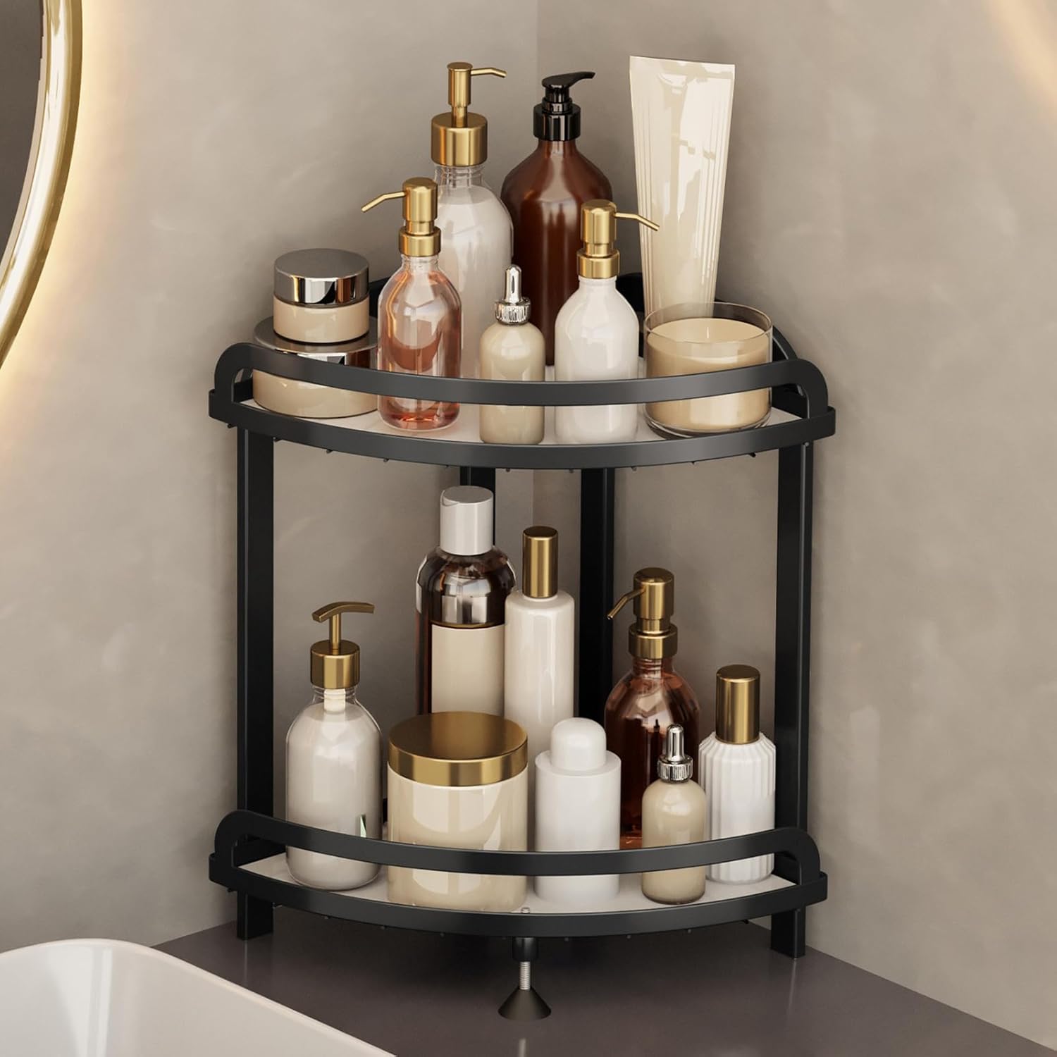 Amazon.com: Stacknovo 2 Tier Bathroom Counter Organizer Corner Shelf ...
