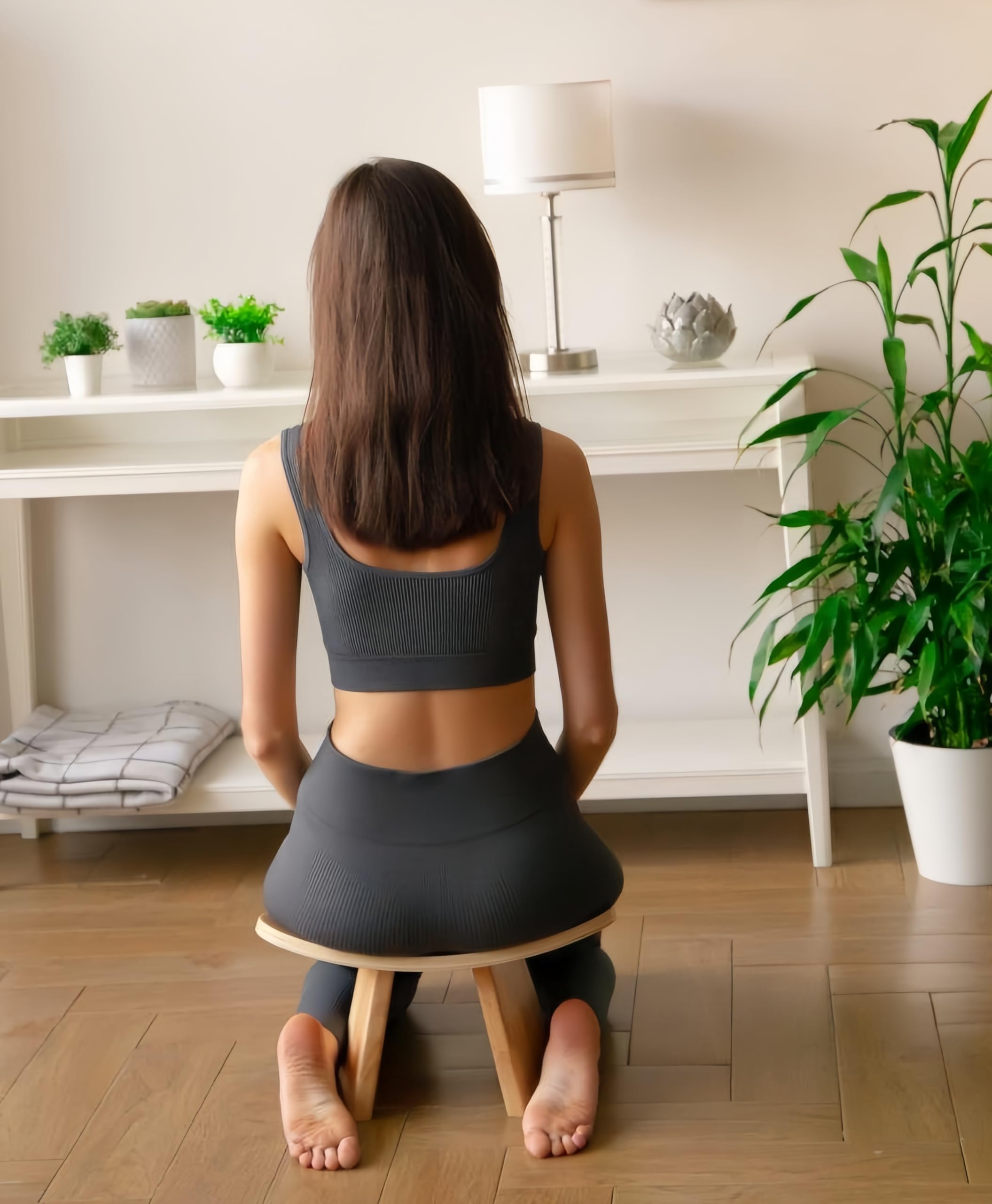 Sgabello inginocchiato in legno massello, sgabello da meditazione per tè, meditazione, yoga, sgabello ergonomico per il fitness domestico (L# è adatto per altezza superiore a 180 cm)
