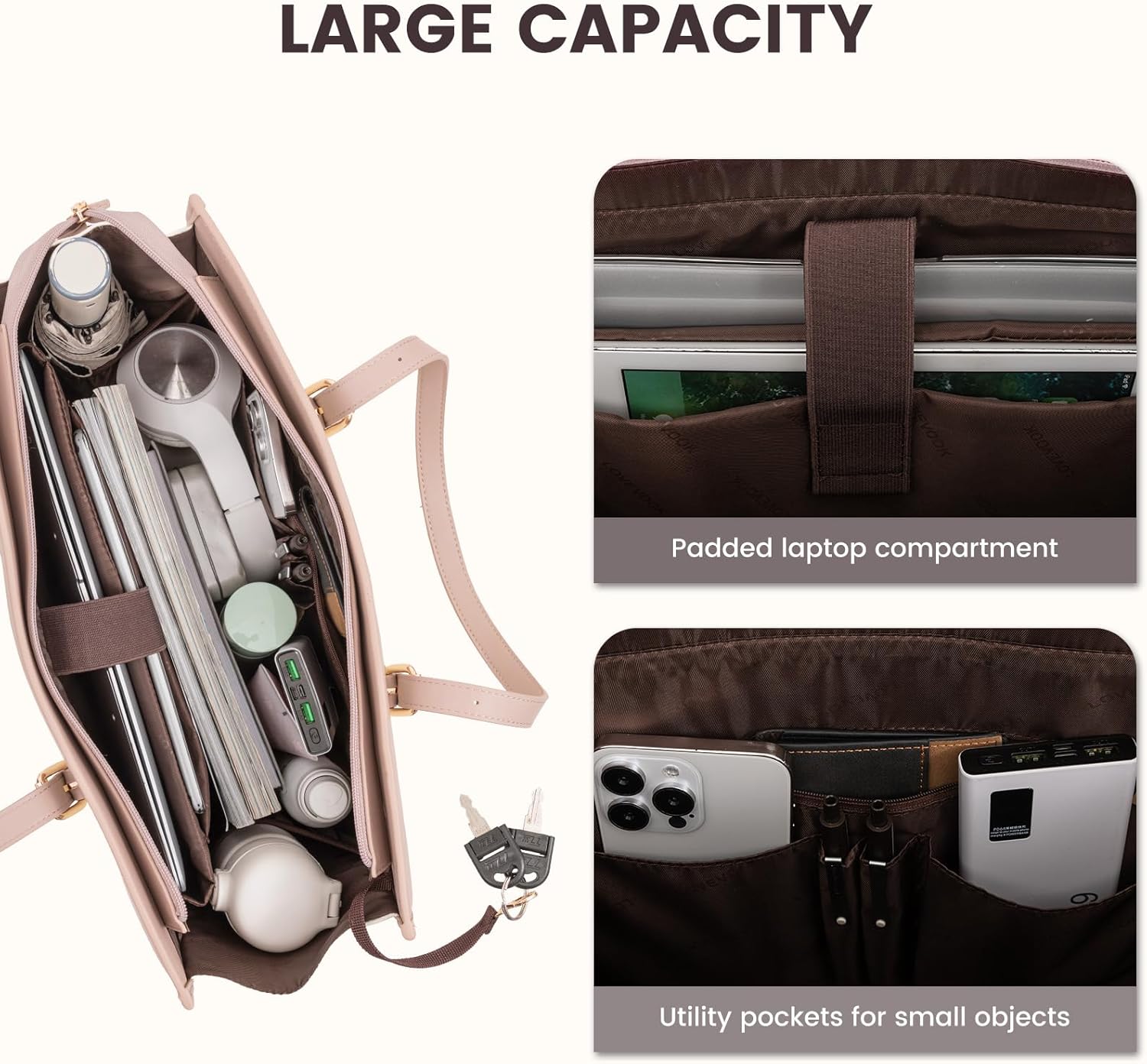 LOVEVOOK Laptop Tote for Women, 15.6 inch Canvas Laptop Bag with Clutch Purse, Computer Office Business Briefcase, Casual Handbag for Travel College Teacher School - Image 4