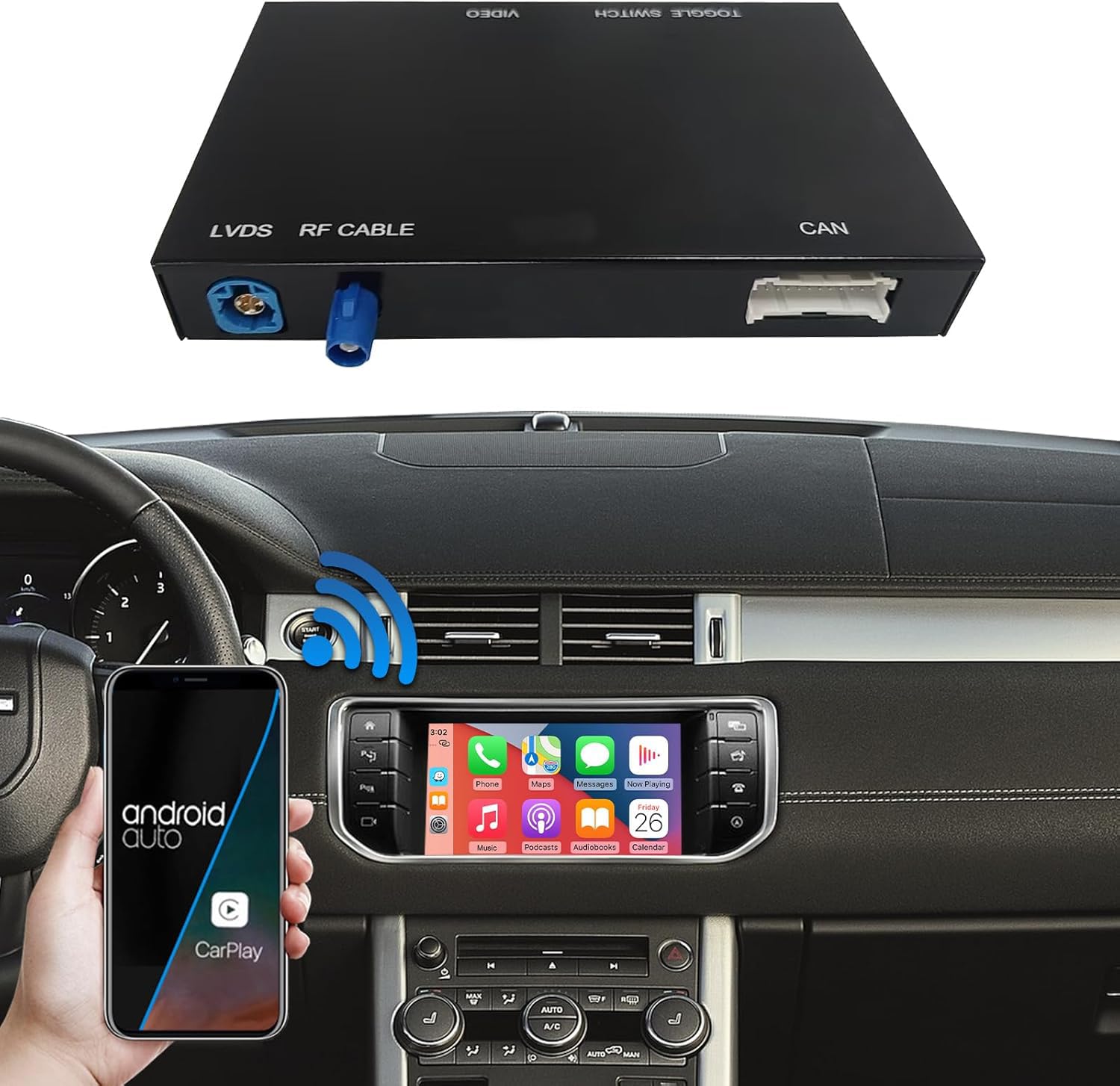 Road Top Module CarPlay sans Fil pour Land Rover avec système Bosch | Android Auto sans Fil, Interface Décodeur CarPlay, MirrorLink, Navigation