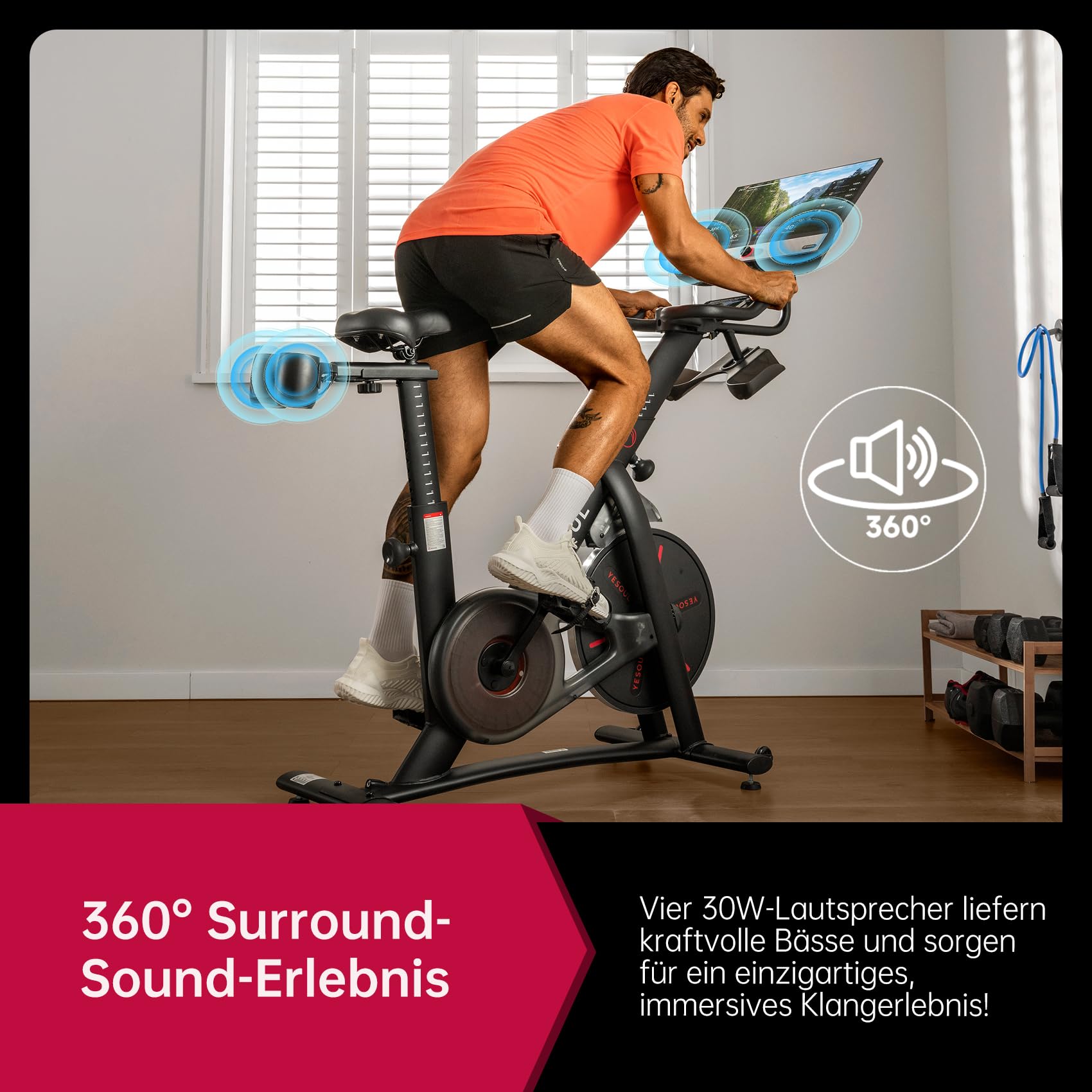 Yesoul G1M Max trenażer domowy, cichy rower treningowy do treningu kardio, ekran FHD 21,5", opór magnetyczny, cztery głośniki 30 W, dźwięk 360° i nieograniczona streaming