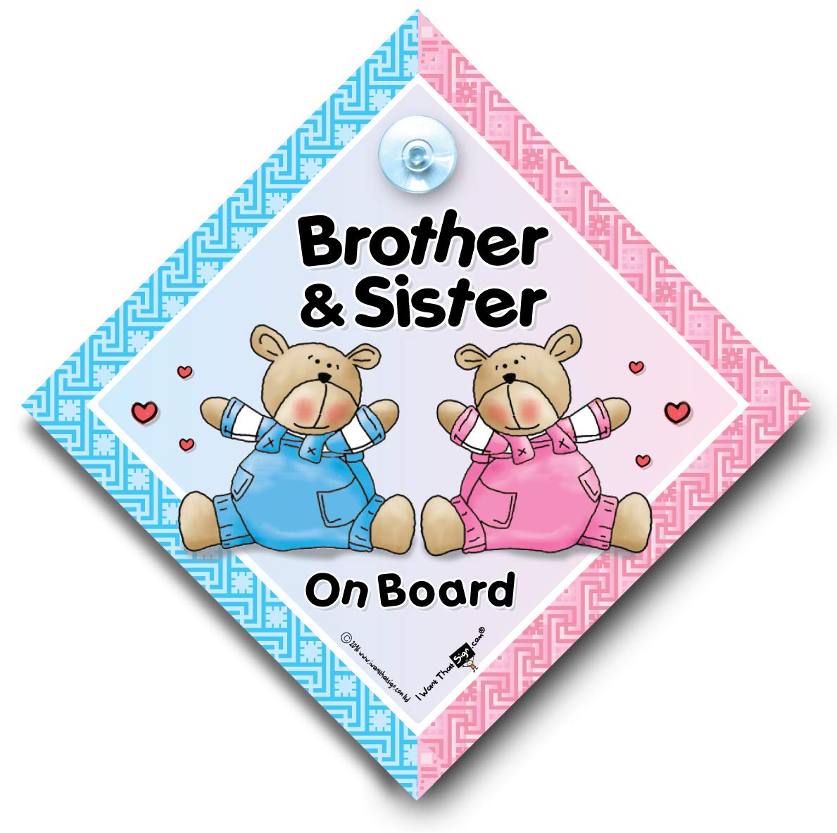 Brother And Sister On Board Car Sign 2, Boy and Girl Car Sign, One of each Suction Cup Car Window Sign, Baby On Board Style